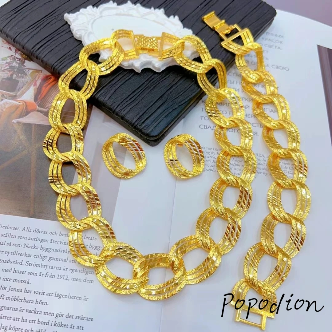 

Popodion New Dubai 24K Gold Plating Jewelry Necklace Bracelet Women's Earrings Exquisite Gift YY10298