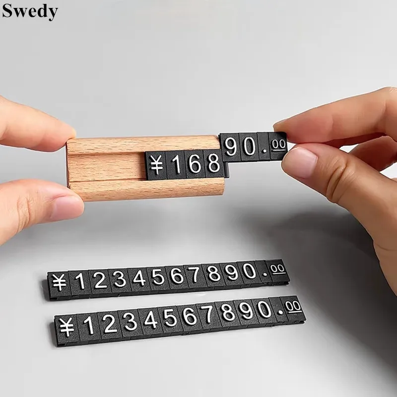 5 Pieces Small Price Label Paper Card Wood Sign Holder Display Stand Jewelry Watch Adjustable Number Digital Price Cube Tags