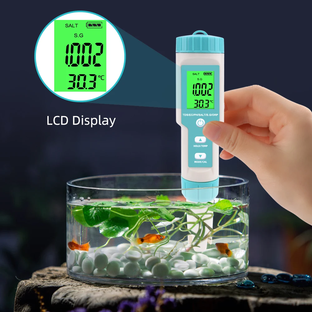7 in 1 Salinity Meter PH TDS EC ORP S.G TEMP Water Quality Tester IP67 Swimming