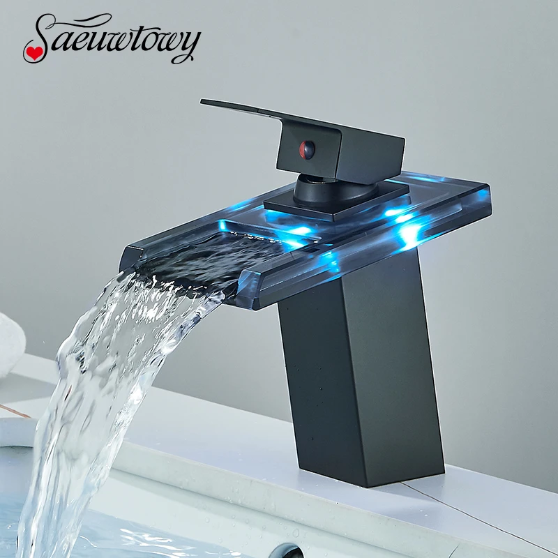 LED Color Changing Basin Faucet Luxury Waterfall Basin Sink Faucets Single  Handle Deck Mounted Hot/Cold Water Mixer Taps - AliExpress