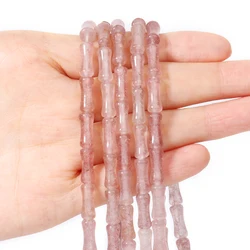 Premium Redstone Bamboo Joint Shape Natural Stone Beads - 12x5mm Loose Beads for Jewelry Making and DIY Accessories (Strawberry quartz)