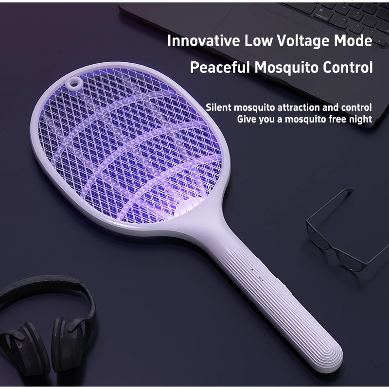 2-in-1 Electric Mosquito Racket Rechargeable Lithium Battery Mosquito Killer Lamp Silent Low Voltage Bug Zapper For Home_voghion.com