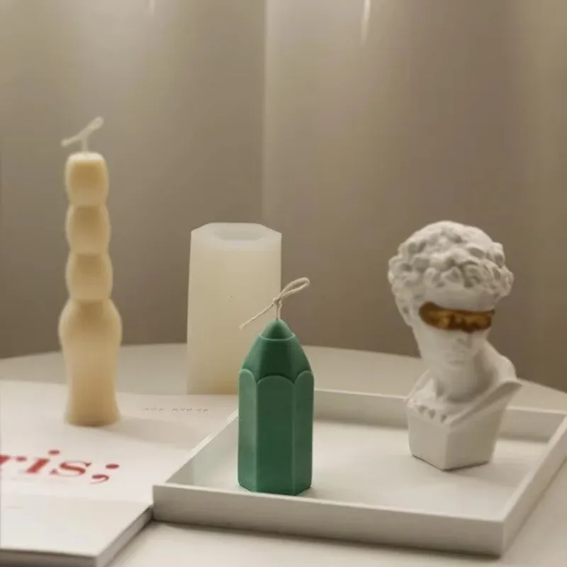 DIY Cylindrical Aromatherapy Candle Soap Gypsum Resin Manual Candle Making Products Mold 3D Pencil Shape Silicone Mould