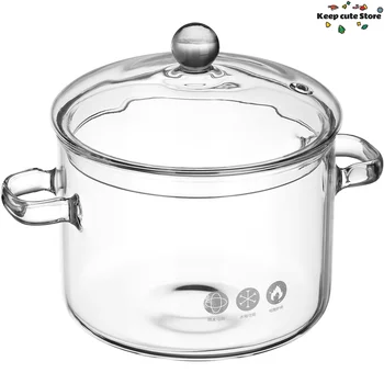 Pentola trasparente Pentola con coperchio Pentola in vetro Ciotole per noodle ad alto contenuto di borosilicato 1