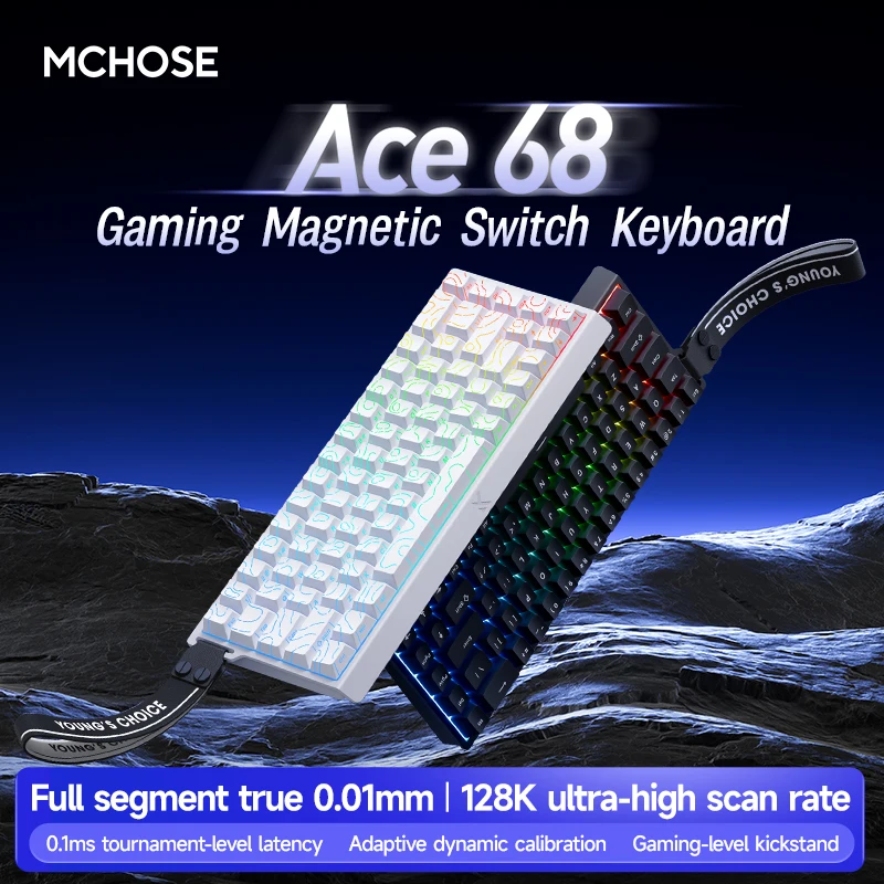 MCHOSE ACE 60 Pro ACE68 V2 맞춤형 자기축 게이밍 기계식 키보드 유선 핫스왑 0.08ms 0.001mmRT 8KHz 256K SOCD/RS