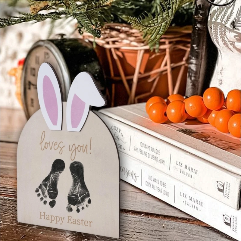 Easter Themed Wooden Birth Message Card for Baby First Footprint Art Decors
