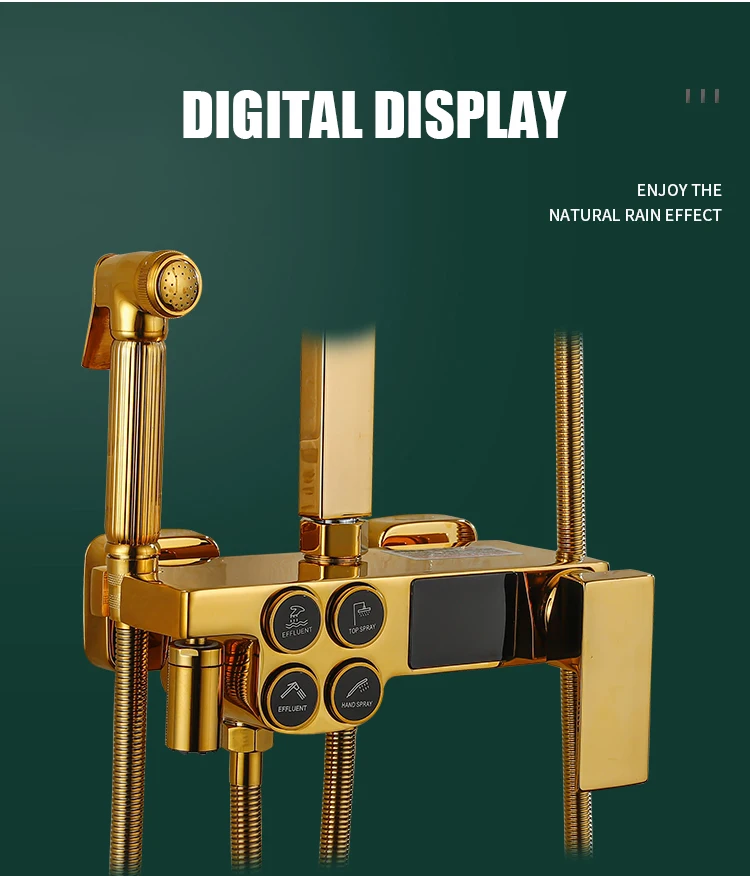 Description Picture 3 of itemLuxury Gold Rain Shower Set Bathroom Hot Cold Thermostatic Mixer Shower System Bathtub Wall Mount SPA Rainfall Large Head Faucet