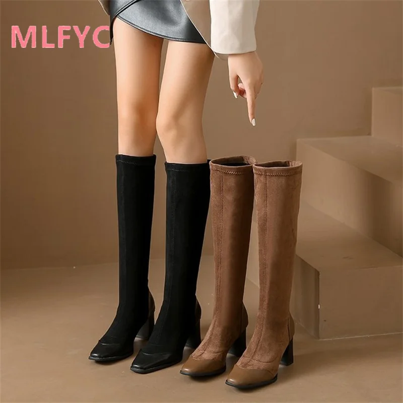 

High Heels 2023 Autumn/Winter New Long Heels with Thick Heels, Elastic Thin Boots, High Heels