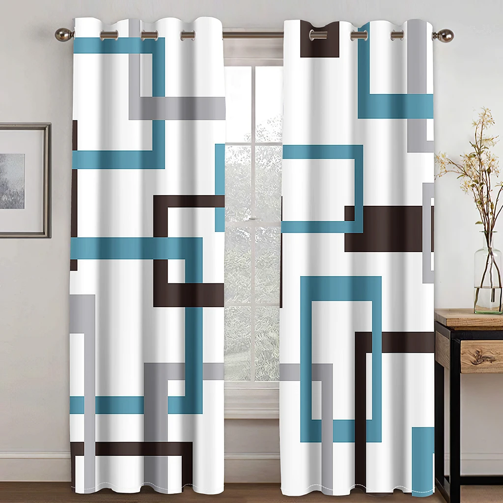 Black White Abstract Geometric Blocks Cube Red Window Curtains For Living Room Kids Bedroom Bathroom Kicthen Door Home Decor2Pcs