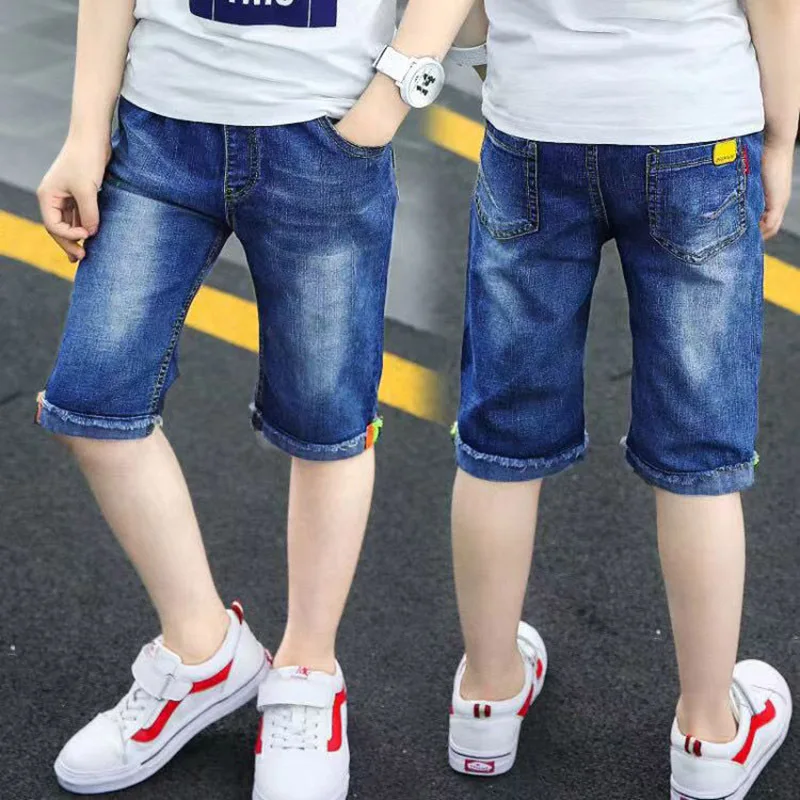

Джинсовые шорты для мальчиков, прямые штаны из денима, Капри, укороченные брюки, лето
