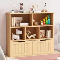 Vabches Kids Bookshelf Toy Storage Organizer Wooden Children's Bookcase with 2 Drawers on Wheels&5 Storage Cubbies for Playroom 1