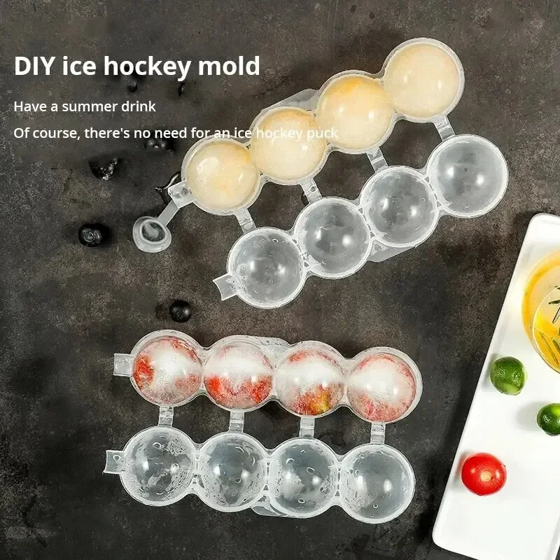 Ice Mold 1Pc 4 Hole PP Transparent Kitchen Ice Box Ice Cream Maker Tool Cube Makers Round Hockey Ball Mould Popsicle Articles
