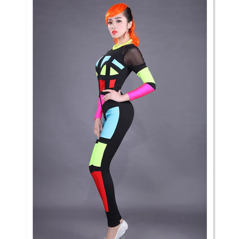 

Female Singer Ds Costume One Piece Multicolour Dj Patchwork Super Man Loading Traditional Chinese Dance Costume Dj Costume