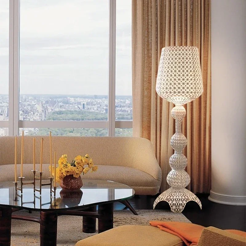 

Living room hollow floor lamp ins style bedroom model room creative art dimming vertical