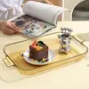 WORTHBUY Rectangular Storage Tray With Handle Plastic Serving Tray Living Room Transparent Teapot Teacup Storage Plate 6