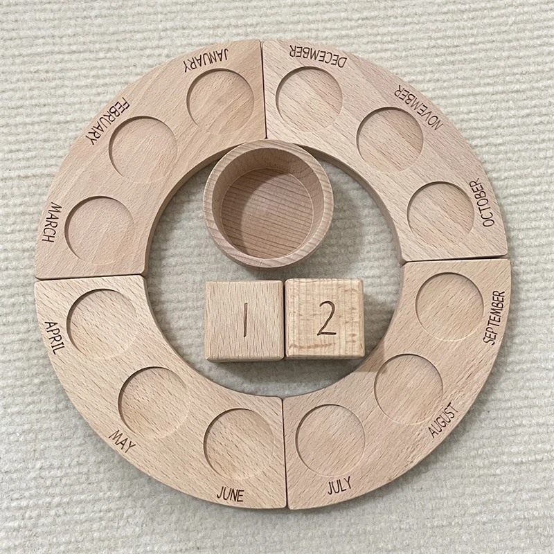 Wooden Perpetual Calendar Peg Dolls Figures Kids Learning Time Toys Open Ended Play Game Year Advent Calendar for Children 5