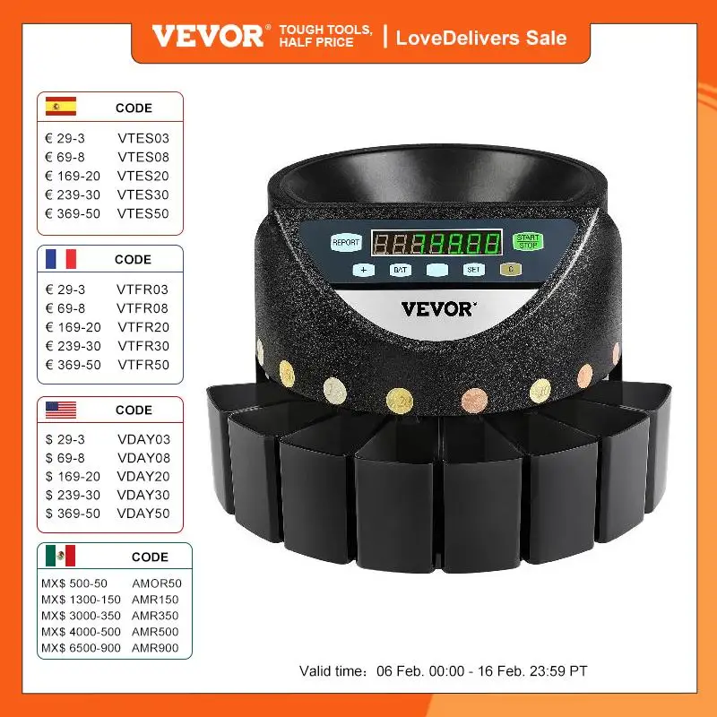 Contador de Monedas Euro Profesional, 170 Monedas por Minuto, Clasificador de Monedas con Pantalla LED de 7 Dígitos, Máquina de Conteo de Monedas con 8 Cajas de Recolección de Alta Precisión