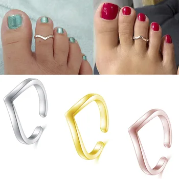 1pc/3pcs V-shaped star heart Stainless Steel Toe Ring Waterproof Hypoallergenic Opening Adjustable Foot Ring Summer Beach Women