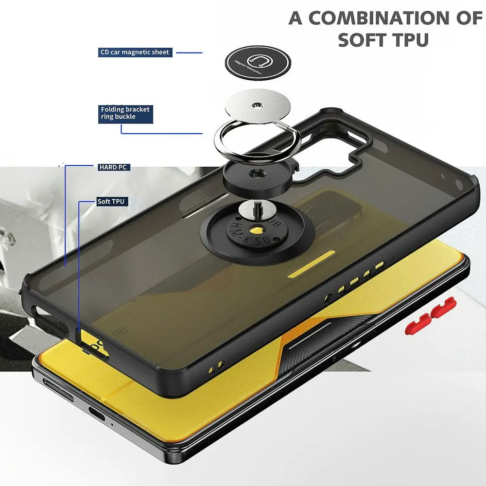 Shockproof Magnetic Ring Holder Case - Hard Protective Cover for Poco & Xiaomi Devices
