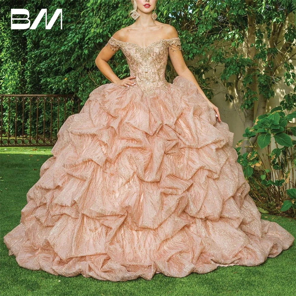 

Off Shoulder Ruched Sweet 15 Dress Sequined Ball Gown Quinceanera Dresses Sweetheart Custom Made Cocktail Dress Prom Gown
