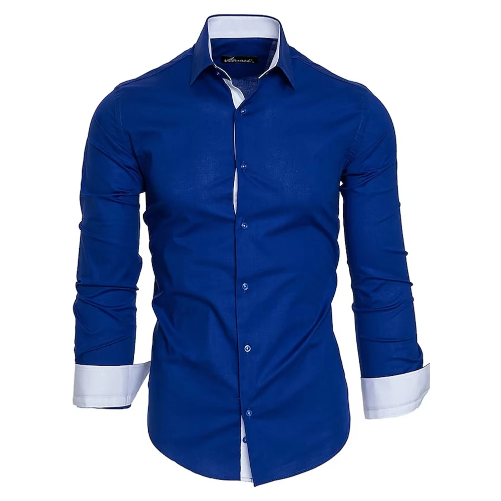 

Men Solid Color Long Sleeve Button Down Shirt, Lapel Tee Cardigan Blouse Top for Casual Wear, Available in Multiple Colors