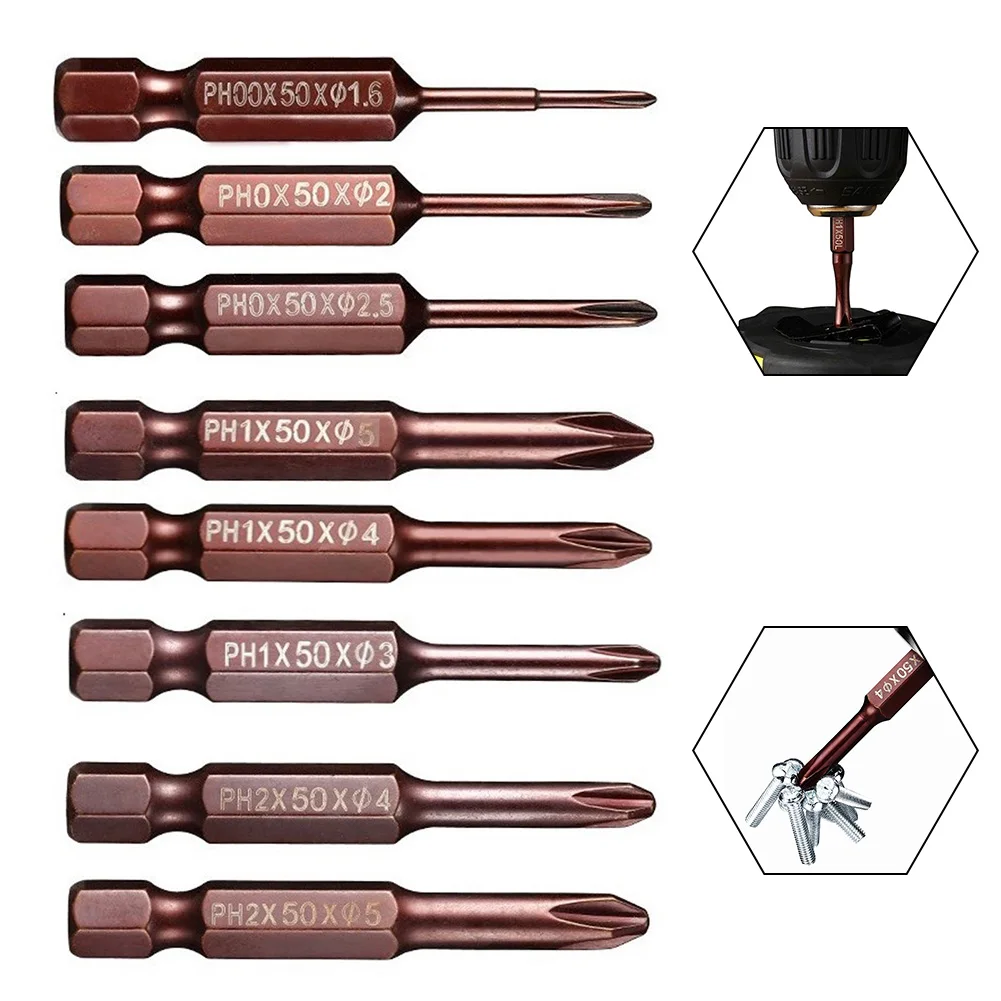 

50mm PH2 Screwdriver Bit Set 1/4" Hex Shank Anti-Slip Electric Screwdriver Bits Alloy Steel Impact-Drill Bit PH00 PH0 PH1