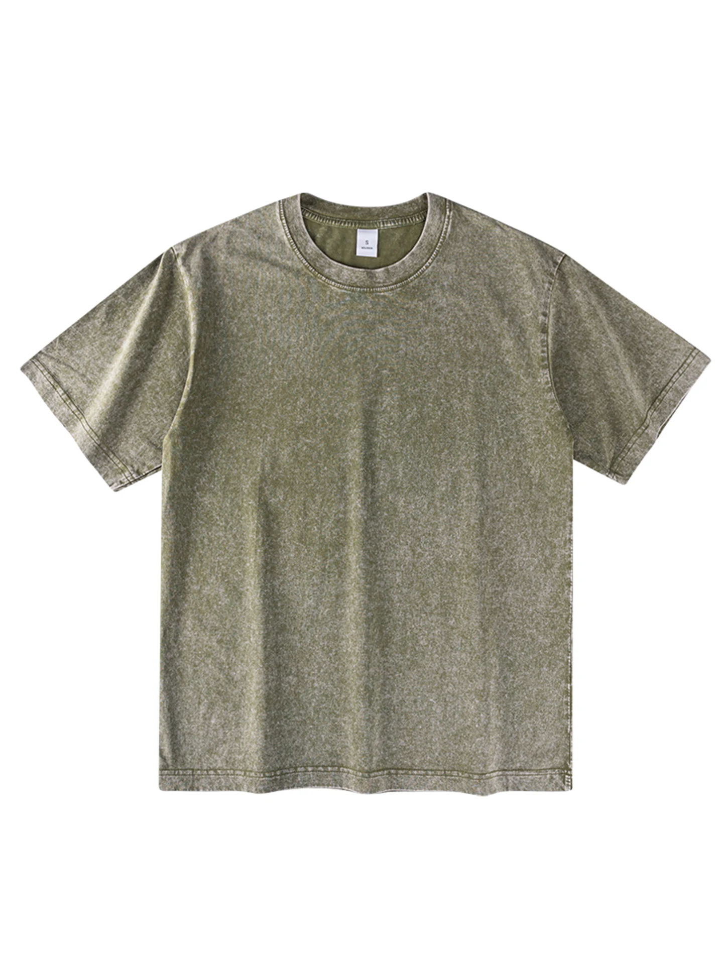 Unisex Army Green Washed Batik Cotton T-Shirt