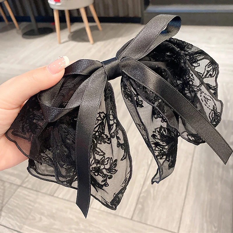 

Large Lace Bow Hair Rope Embroidered Bowknot Sweet Ribbon Hairpin Girl Headdress Top Clip Korean Style Hair Accessories