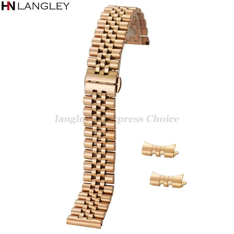 Stainless Steel Watch Band Strap with Hollow Arc Interface and Tool Pins