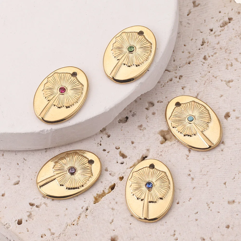 

5pcs Gold-Plate Oval Flower Bohemian Beach Charms Stainless Steel Pendants for DIY Necklace Earrings Jewelry Making Supplies