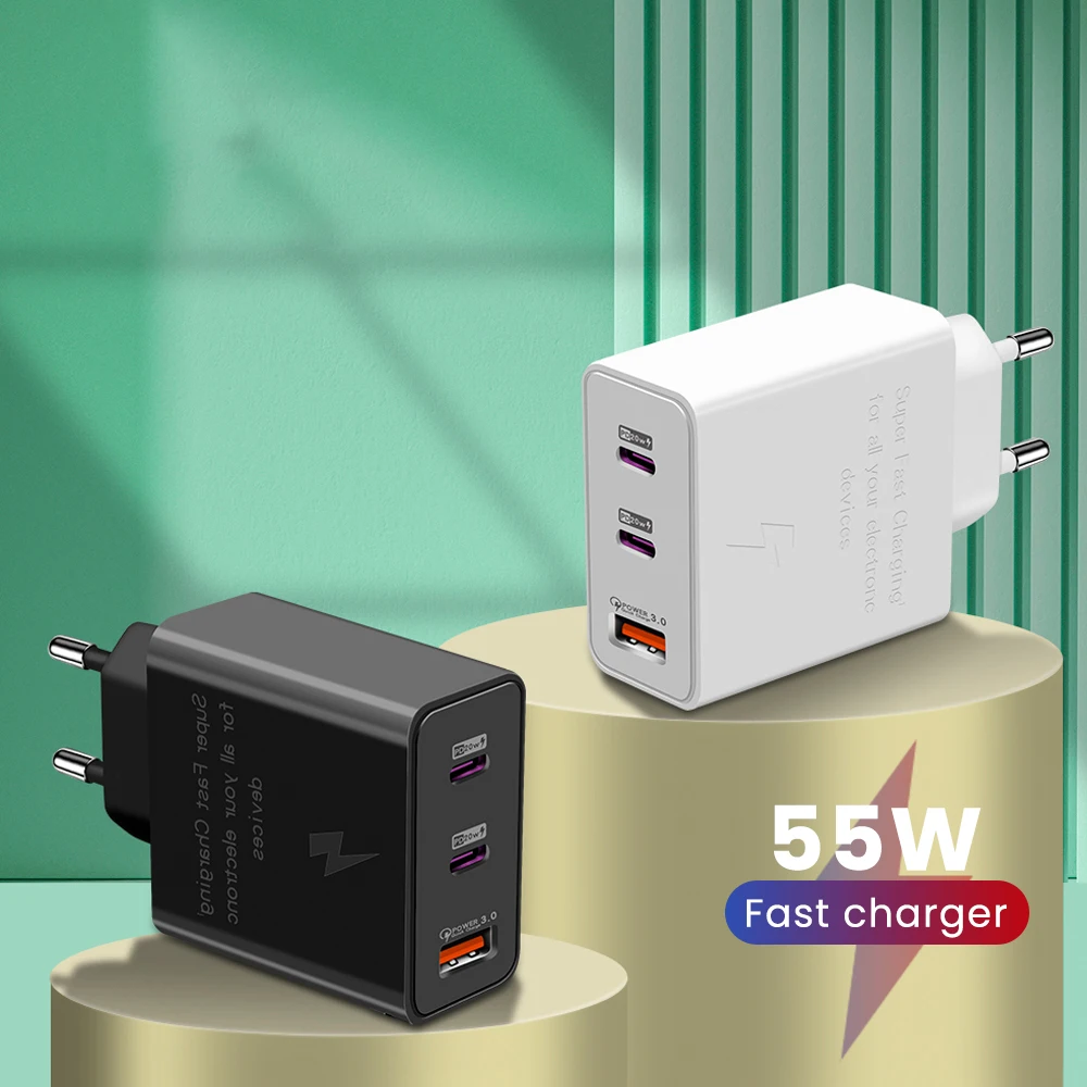 

55w USB Type C Charger A+2C Quick Charging Adapter For Xiaomi 13 Oneplus 11 10pro iPhone 14 13 Pro Max POCO F5 Huawei Cell Phone