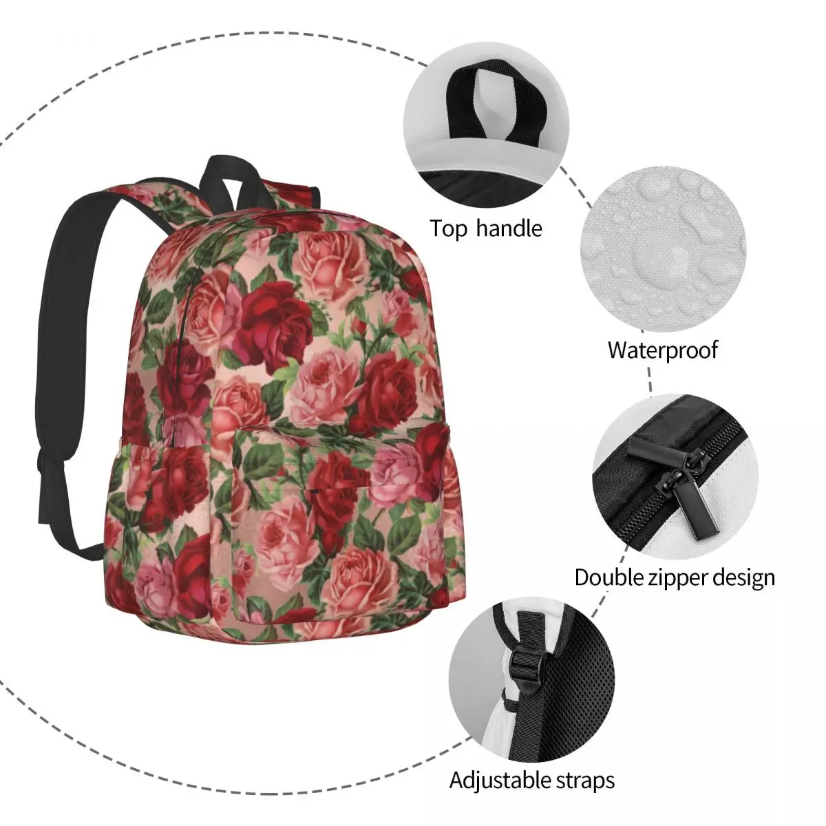 Elegant Patterned Red Backpack Amazon.com: DJYQBFA Red Rose Backpack for Men Women Kids  main image 2