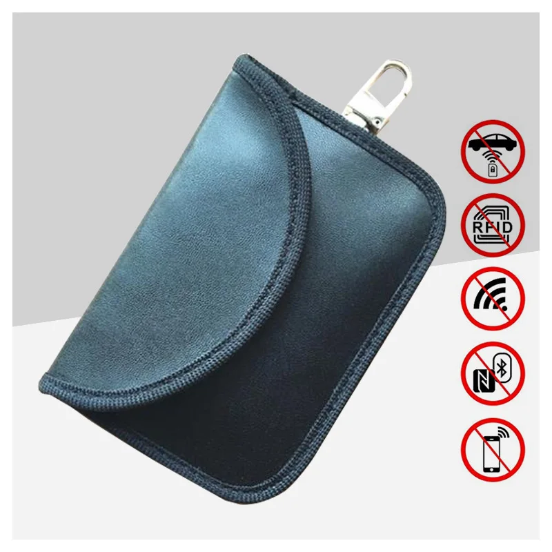 가죽 자동차 키 케이스(키체인 포함), RFID 도난 방지 키 커버, 이중 레이..