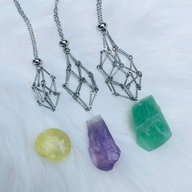 Crystal Stones Necklace Holder Chain Wire Cage Gem Stone Keeper Pendant  Holder Rope Chain Stainless Steel Interchangeable x127