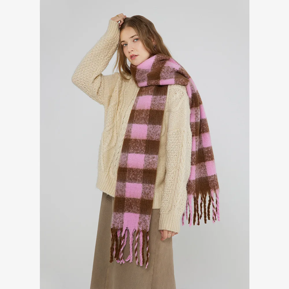 Cashmere Scarf Women Fall Winter Two Color Checkerboard Plaid Scarves Long Muffler Atmosphere Feel Warm Neck Shawl 230CM