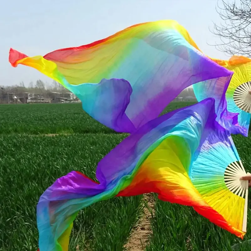 150Cm Length Gradient Silk Fan Stage Performance Square Dance Props Children Adult Silk Belly Dance Fan silk fan