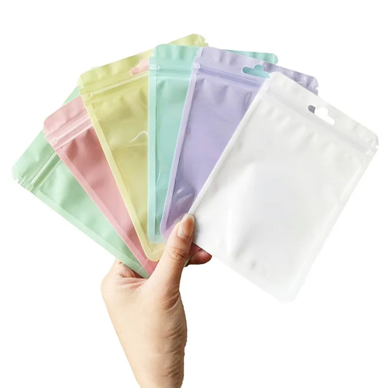 평면 광택 플라스틱 걸이형 지퍼 백, 재밀봉 가능 사무용품, 주얼리 이어폰, 핸드폰, 웨딩, 크리스마스 선물 파우치, 100 개
