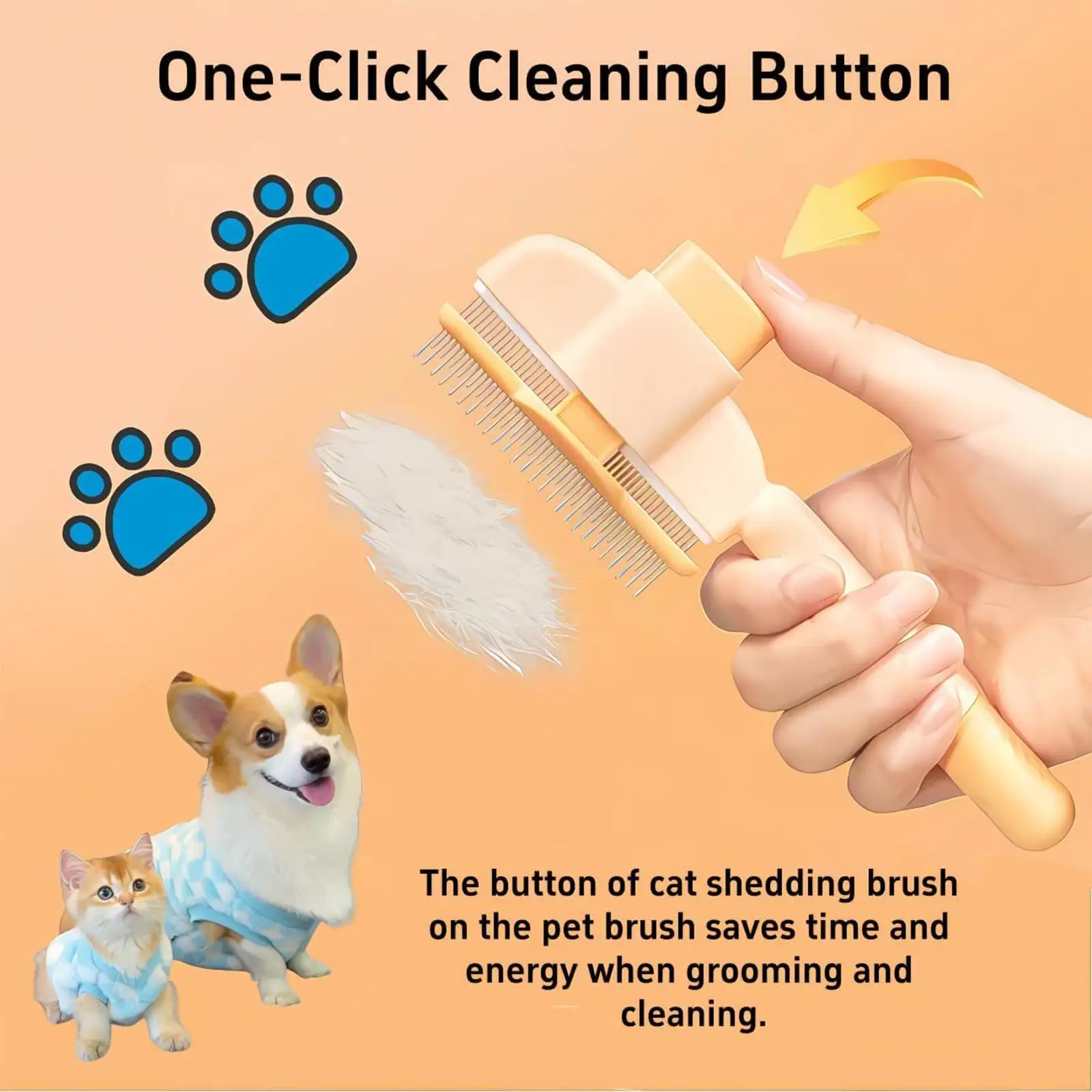 Peine autolimpiante de un solo botón para perros, removedor de pelo de mascotas, cepillo para gatos, peines de masaje para el aseo de perros y mascotas._voghion.com