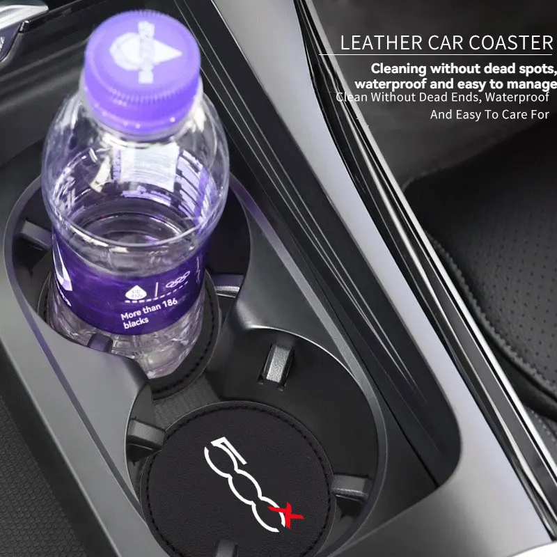 2Pcs Car Coaster Mats Water Cup Bottle Anti-slip Pads Mat Waterproof Car Accessories For Fiat Abarth 500X