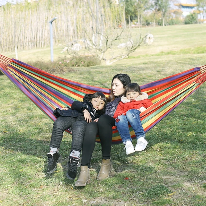 Amaca da esterno in tela ispessita Amaca da campeggio per altalena da esterno Hed Amaca da altalena portatile a righe antiribaltamento - immagine 3