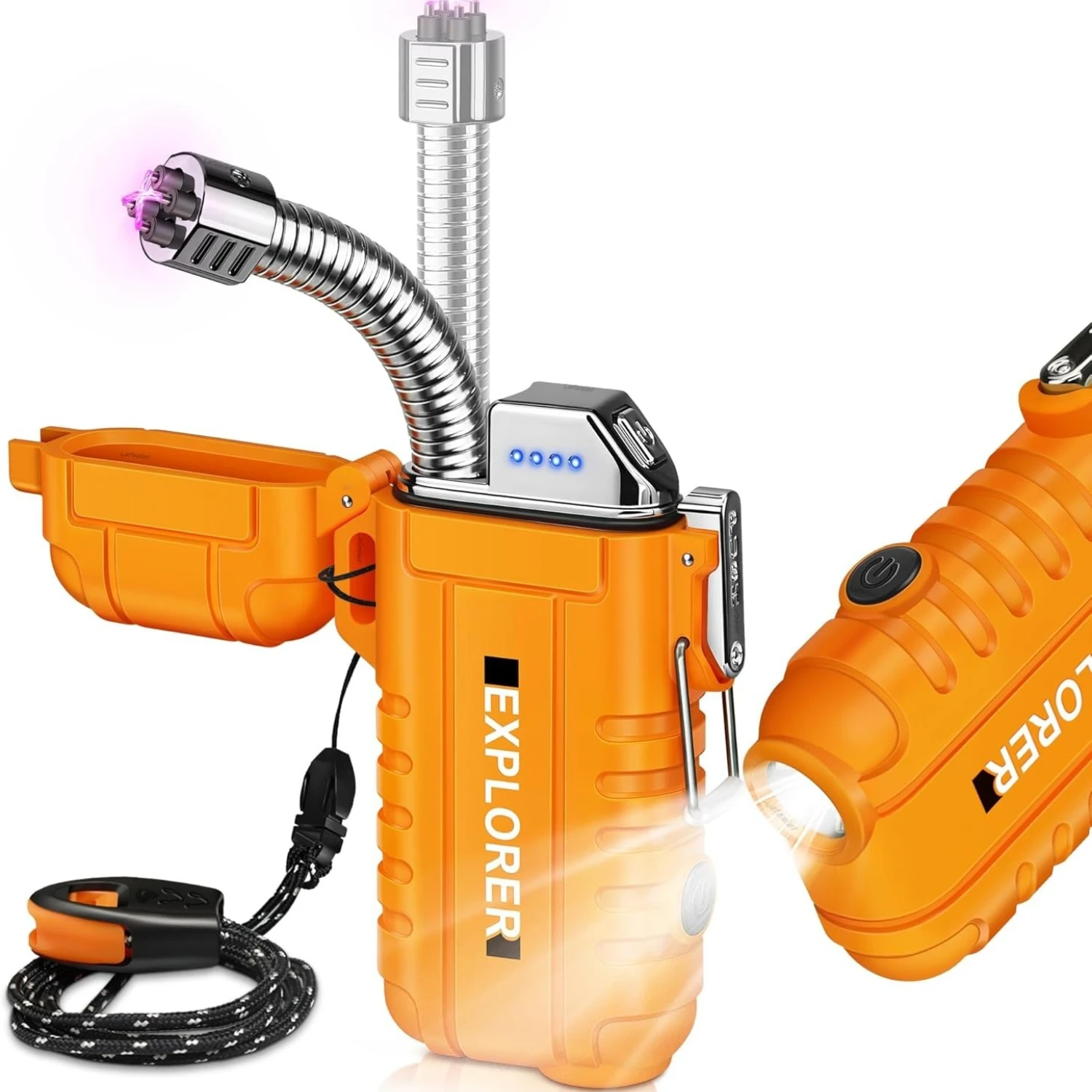 Type C Rechargeable Electric Lighter - Windproof&safe with LED Battery Display Flashlight 360° Flexible Extendable Arc Lighters