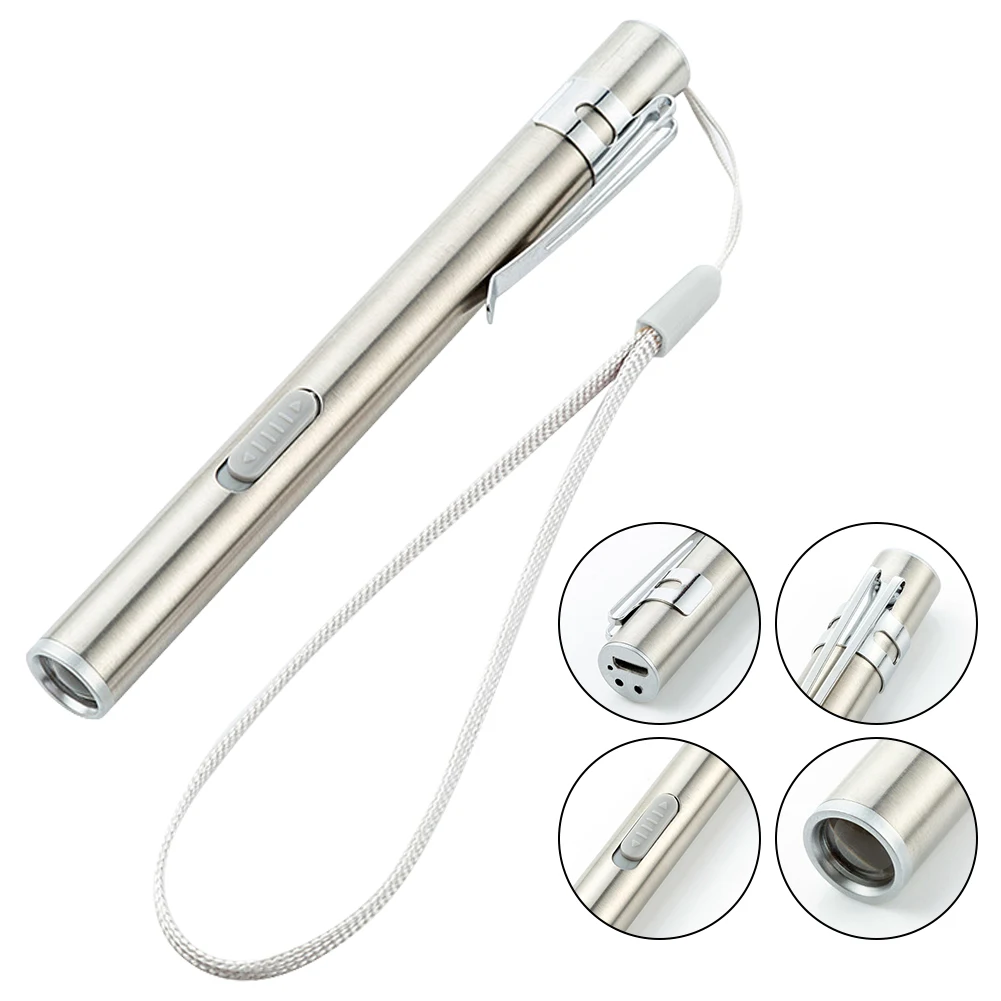 Portable USB Rechargeable Mini Nursing Flashlight Stainless Steel Pen Light Medical Pen Light Torch Lamp With Clip For Doctors led flashlight,mini flashlight,led flashlights,mini led flashlight,led torch light,medical light