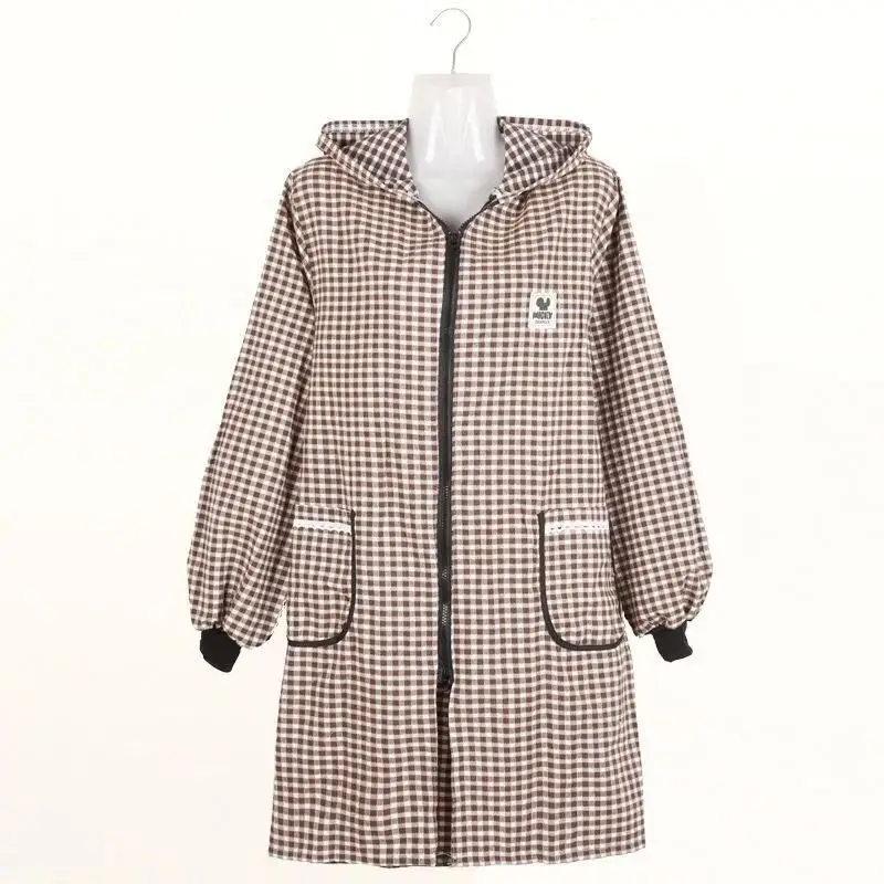 

Fashion household zipper kitchen cooking work antifouling and stain-proof smock cotton long sleeve apron chef apron nordic