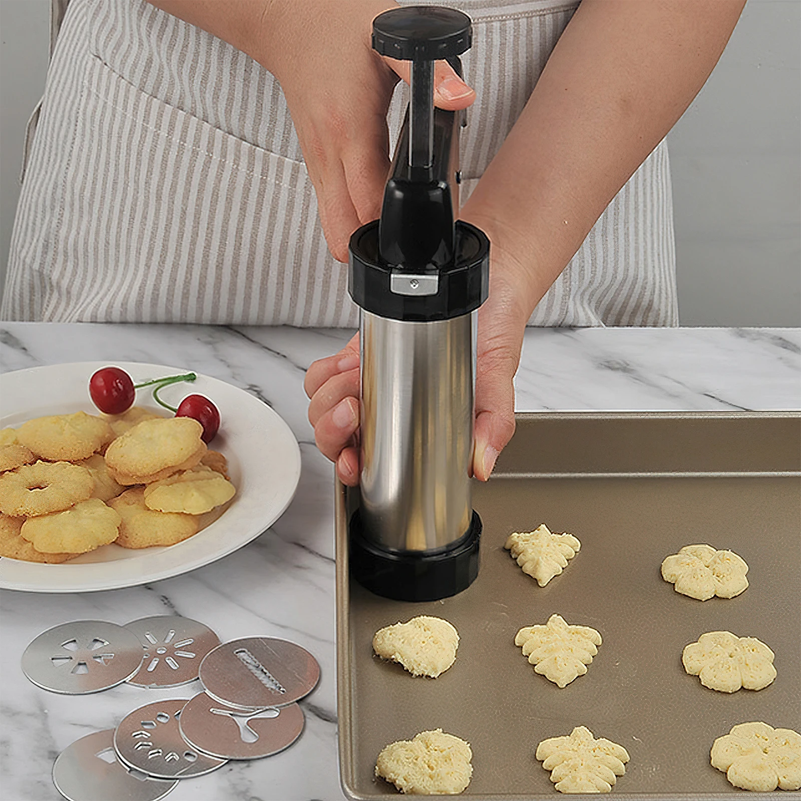 Christmas Cookie Press Gun and Tips Set Stainless Steel Cookie Maker Press Kit Manual Churros Maker Machine Biscuit Baking Tools