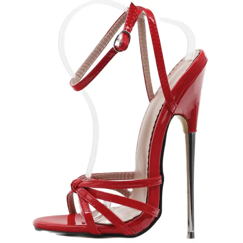 18cm Super High Heel Sandals Strappy Metal Heels Women Sexy Fetish Bdsm