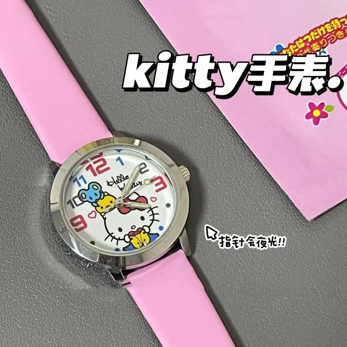 MINISO Disney Hello Kitty Children Watch Sanrio Anime Cartoon Faux Casual Quartz Ladies WristWatch Girls Children Birthday Gift 3