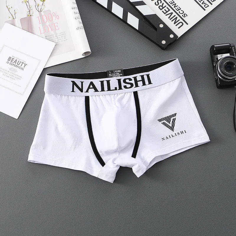 2 Stück Herren unterwäsche Burst aus Baumwolle atmungsaktive Jugend Boxershorts Letter Trend Mitte der Taille Viereck Shorts flache Ecke Perso – Detail 10