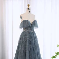 Sparkly Crystal Blue Sweetheart Evening Dress for Women Wedding Tiered Ruffles Luxury Dubai Bridal Party Gowns 017 1