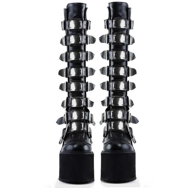 Platform Boots Brand Design Female Wedges High Heels Thigh High Black Gothic Cosplay Shoes