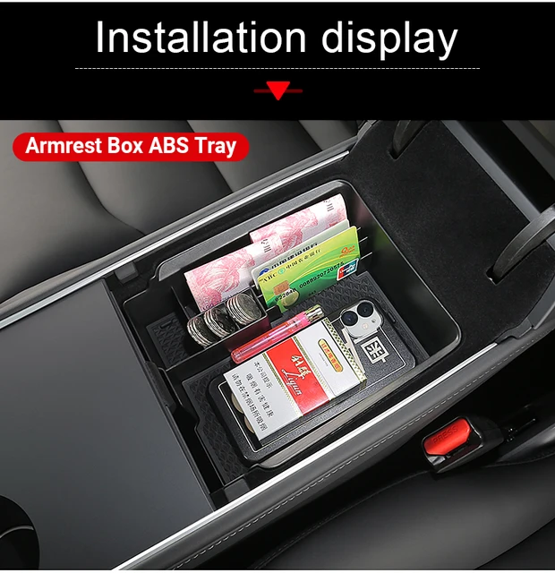 For Tesla Model Y Model 3 2021 2022 2023 Flocking/ABS Center Console  Organizer Tray Armrest Storage Box Interior Accessories - AliExpress